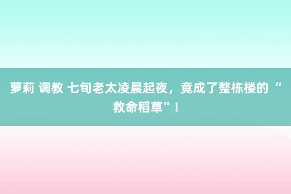 萝莉 调教 七旬老太凌晨起夜，竟成了整栋楼的 “救命稻草”！