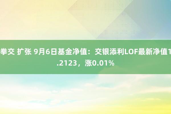 拳交 扩张 9月6日基金净值：交银添利LOF最新净值1.2123，涨0.01%