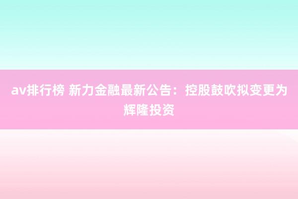 av排行榜 新力金融最新公告：控股鼓吹拟变更为辉隆投资