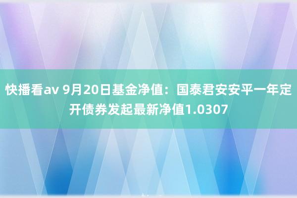 快播看av 9月20日基金净值：国泰君安安平一年定开债券发起最新净值1.0307