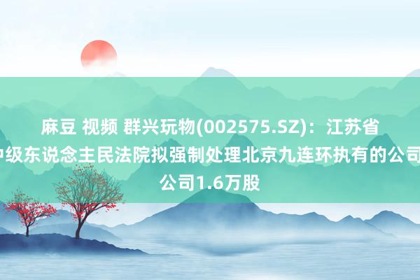 麻豆 视频 群兴玩物(002575.SZ)：江苏省苏州市中级东说念主民法院拟强制处理北京九连环执有的公司1.6万股