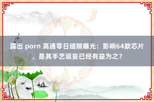 露出 porn 高通零日缝隙曝光：影响64款芯片，是其手艺诞妄已经有益为之？