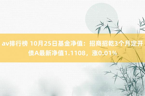 av排行榜 10月25日基金净值：招商招乾3个月定开债A最新净值1.1108，涨0.01%