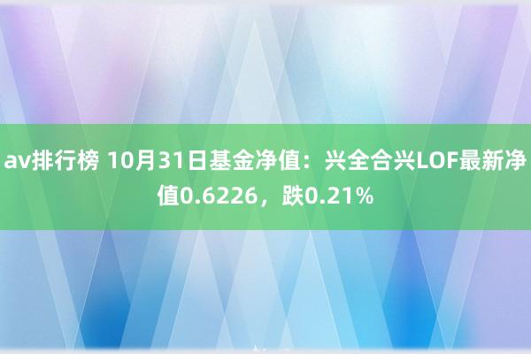 av排行榜 10月31日基金净值：兴全合兴LOF最新净值0.6226，跌0.21%